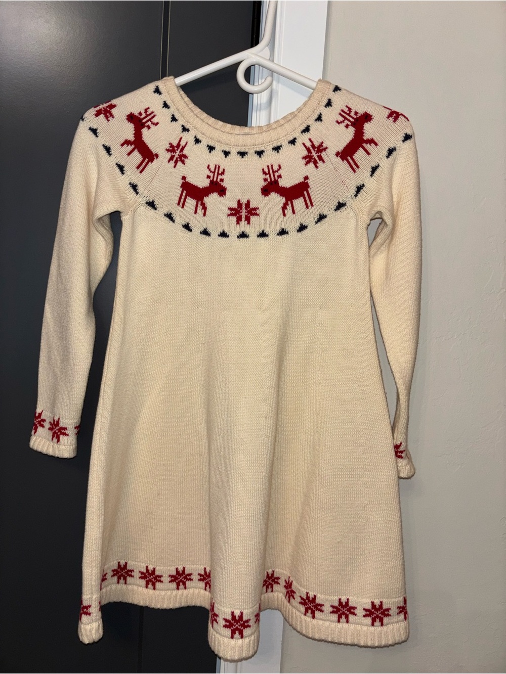 Hanna Andersson Fair Isle Reindeer Wool Blend Sweater Dress Girls Sz 6-7 120cm - Picture 2 of 5